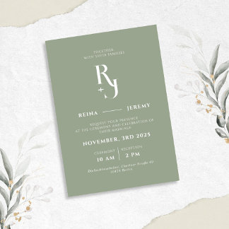 Convites Casamento Elegante Minimalista Sage Green