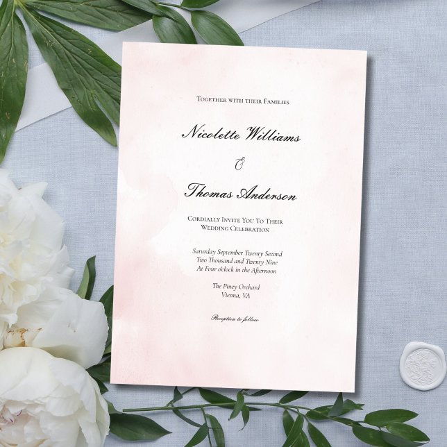 Convites Casamento Elegante Mínimo de Cor de Água Rosa Esbr (Blush Pink Watercolor Elegant Formal Wedding invitation)