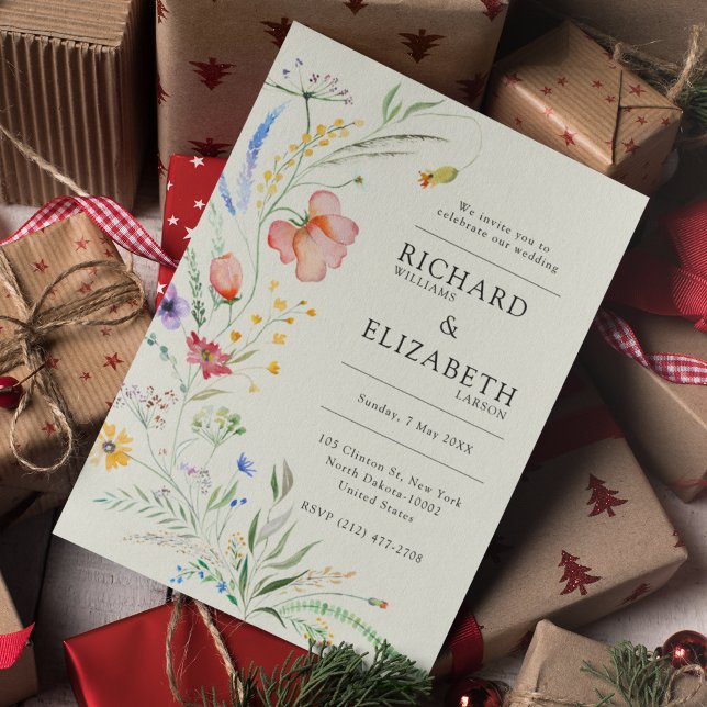 Convites Casamento Elegante Mínimo de Flor Selvagem Moderna (Criador carregado)