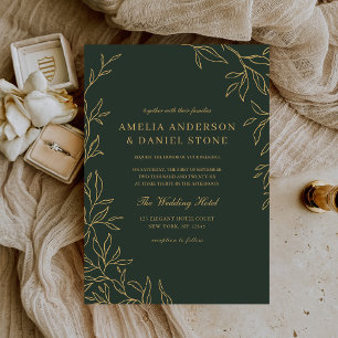 Convites Casamento Elegante Mínimo Elegante Verde Dourado