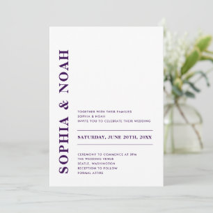 Convites Casamento Elegante Mínimo Moderno Branco e Roxo