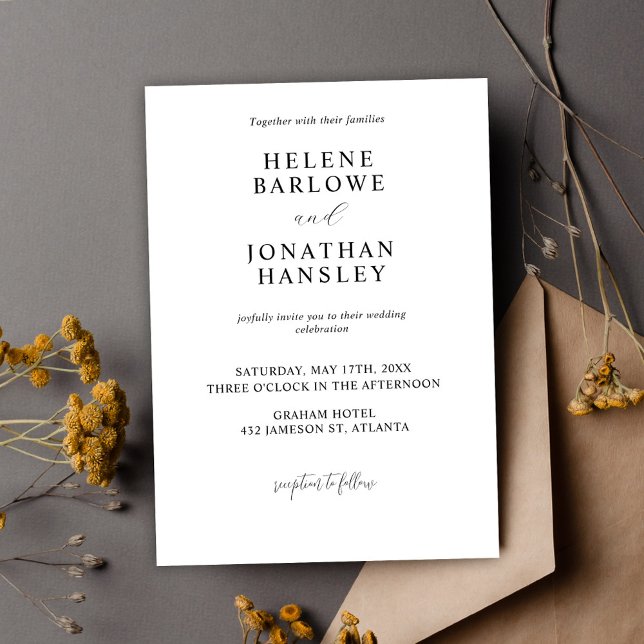 Convites Casamento Elegante Mínimo Moderno Negro E Branco (Black And White Modern Minimalist Elegant Wedding Invitation)