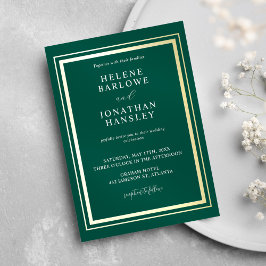 Convites Casamento Elegante Mínimo Moderno Verde E Dourado
