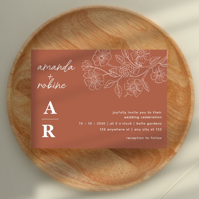 Convites Casamento Elegante Modern Teracota (Criador carregado)