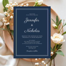Casamento Elegante Moderno Azul Marinho Script