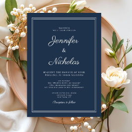 Convites Casamento Elegante Moderno Azul Marinho Script