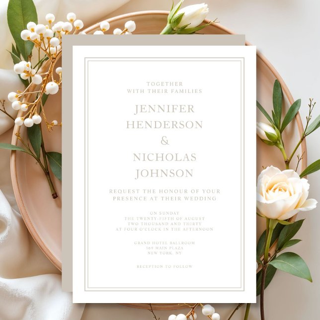 Convites Casamento Elegante Moderno Bege (Elegant Formal Taupe Wedding Invitation)