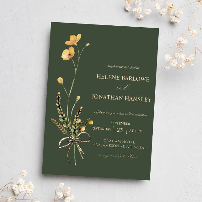 Convites Casamento Elegante Moderno Botânico Verde de Flor  (Wildflower Green Botanical Modern Elegant Wedding Invitation)