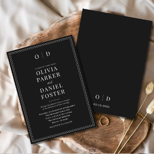 Convites Casamento Elegante Moderno Branco Negro Minimalist