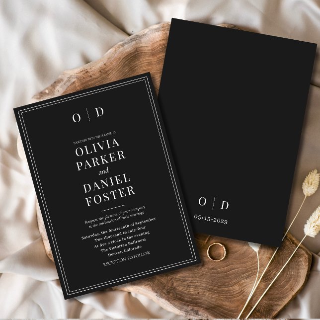 Convites Casamento Elegante Moderno Branco Negro Minimalist (Criador carregado)