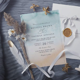 Convites Casamento Elegante Moderno Código QR Destino Praia
