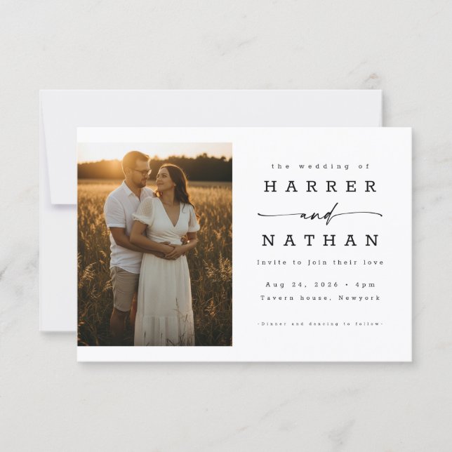 Convites Casamento Elegante Moderno com Código QR e Foto (Frente)