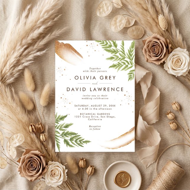 Convites Casamento Elegante Moderno com Verde e Dourado (Criador carregado)
