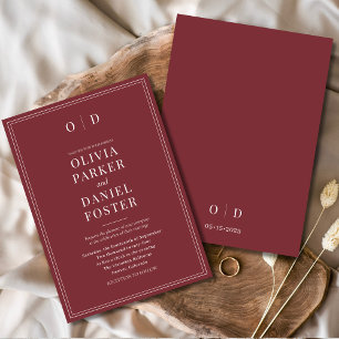 Convites Casamento Elegante Moderno da Borgonha Minimalista