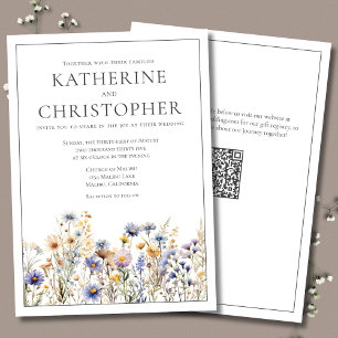 Convites Casamento Elegante Moderno de Flores Azuis