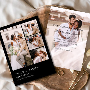 Convites Casamento Elegante Moderno de Foto Preto 5