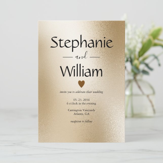 Convites Casamento Elegante Moderno do Coração Metálico Dou (Em pé/Frente)