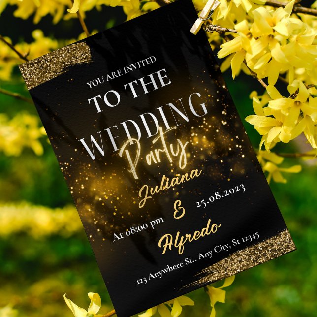 Convites Casamento Elegante Moderno Dourado Negro Fotocentr (Criador carregado)
