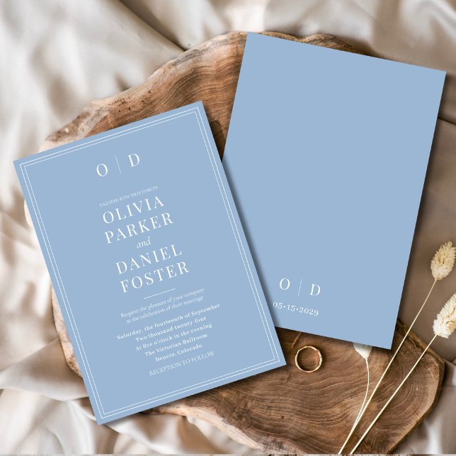 Convites Casamento Elegante Moderno e Azul Minimalista (Criador carregado)
