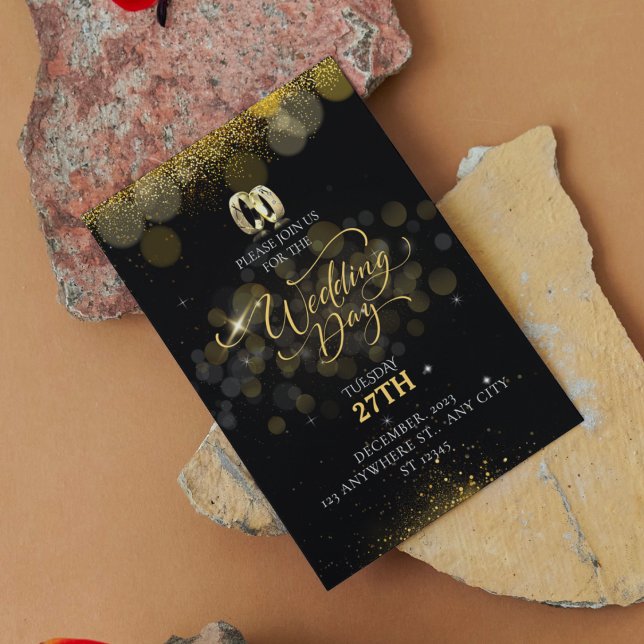 Convites Casamento Elegante Moderno E Negro Simples E Doura (Criador carregado)