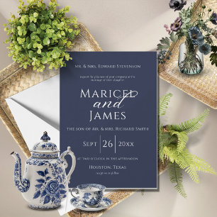 Convites Casamento Elegante Moderno e Simples marinho Azul