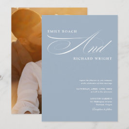 Convites Casamento Elegante Moderno em Script com Foto Azul