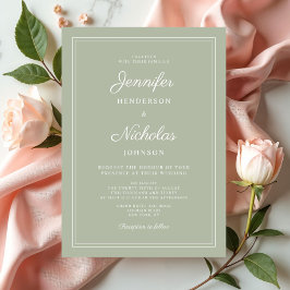 Convites Casamento Elegante Moderno em Verde Sage com Letra