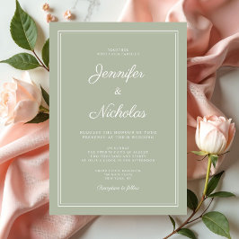 Convites Casamento Elegante Moderno em Verde Sage com Letra