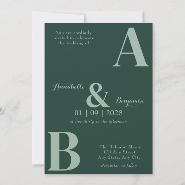Convites Casamento Elegante Moderno Emerald Green 2 (Frente)