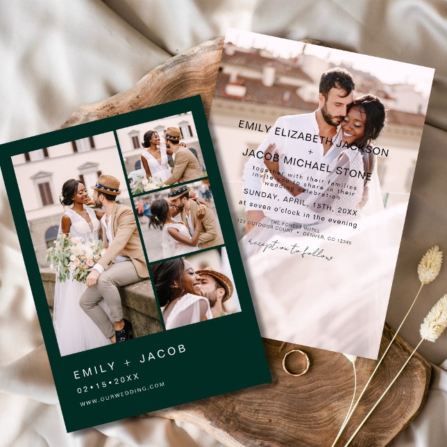 Convites Casamento Elegante Moderno Emerald Green 5 Foto (Criador carregado)