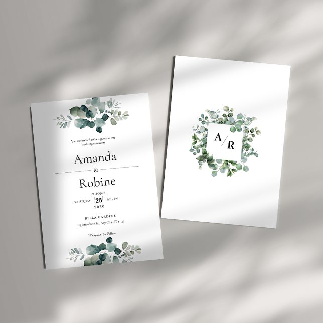 Convites Casamento Elegante Moderno Eucalyptus Greenery (Criador carregado)