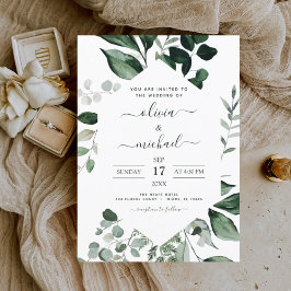 Convites Casamento Elegante Moderno Eucalyptus Greenery