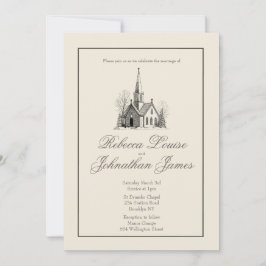 Convites Casamento Elegante Moderno Igreja Capela Creme Beg