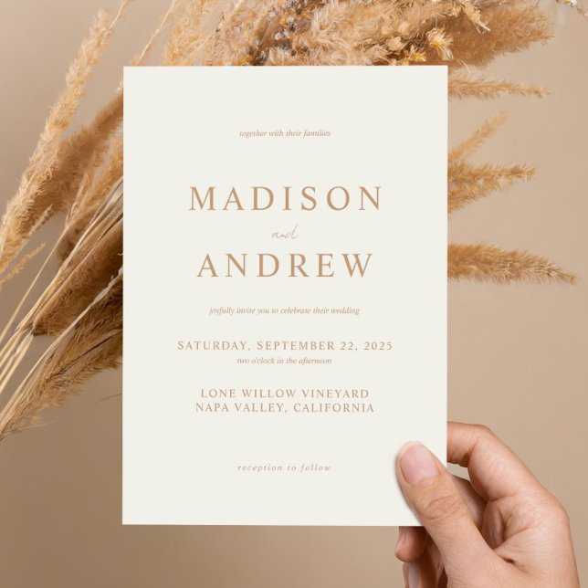Convites Casamento Elegante Moderno Ivory Tan (Criador carregado)