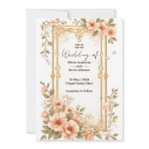 Casamento Elegante Moldura Dourada Com Flores Rosa