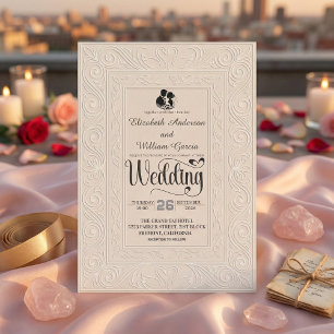 Convites Casamento Elegante Monocromático Creme Bege Script