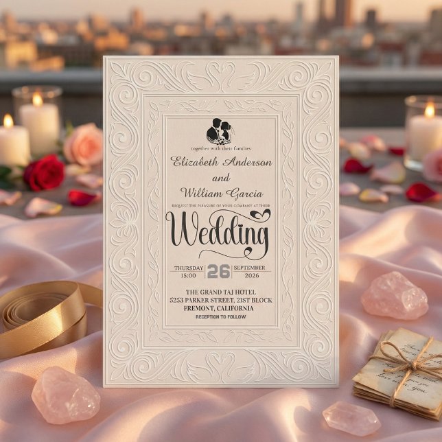 Convites Casamento Elegante Monocromático Creme Bege Script (Criador carregado)