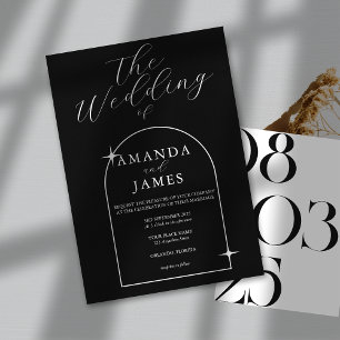 Convites Casamento Elegante Monocromático Negro