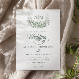 Convites Casamento Elegante Monograma Greenery Eucalyptus S