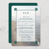 Casamento Elegante Monograma & Teal Scallop Beach