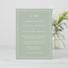 Convites Casamento Elegante Monograma Verde de Sage Simples