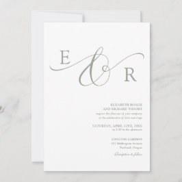 Convites Casamento Elegante Monograma Verde Sage