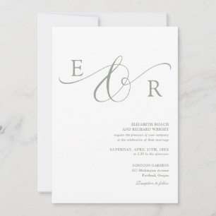 Convites Casamento Elegante Monograma Verde Sage