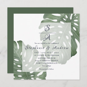 Convites Casamento Elegante Monstera Emerald Green