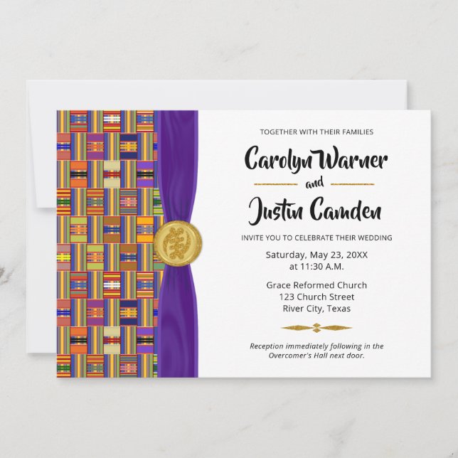 Convites Casamento Elegante Multicolor African Kente Cloth  (Frente)