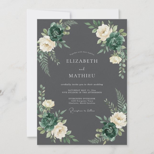 Convites Casamento Elegante na Floresta Cinza Escuro (Frente)