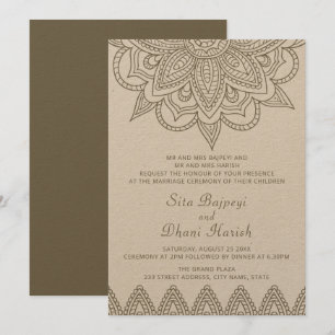 Convites Casamento Elegante Na moda Verde Indígena Mehndi H