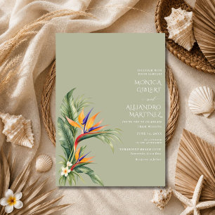 Convites Casamento Elegante na Praia com Ave do Paraíso Tro