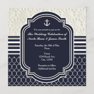 Convites Casamento Elegante na Praia com Azul Marinho e Bra