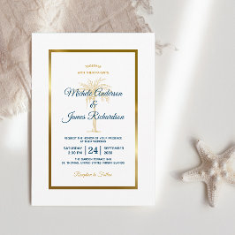 Convites Casamento Elegante na Praia com Palmeira Tropical